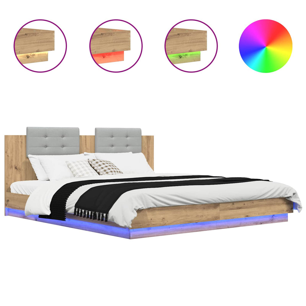 Bed Frame with Headboard with Storage Artisan Oak 180 x 200 cm