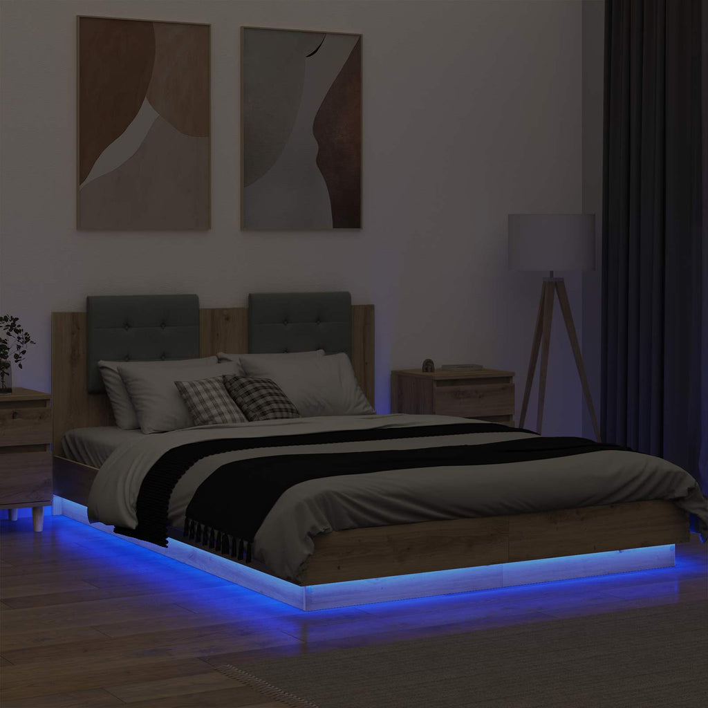 Bed Frame with Headboard with Storage Artisan Oak 150 x 200 cm