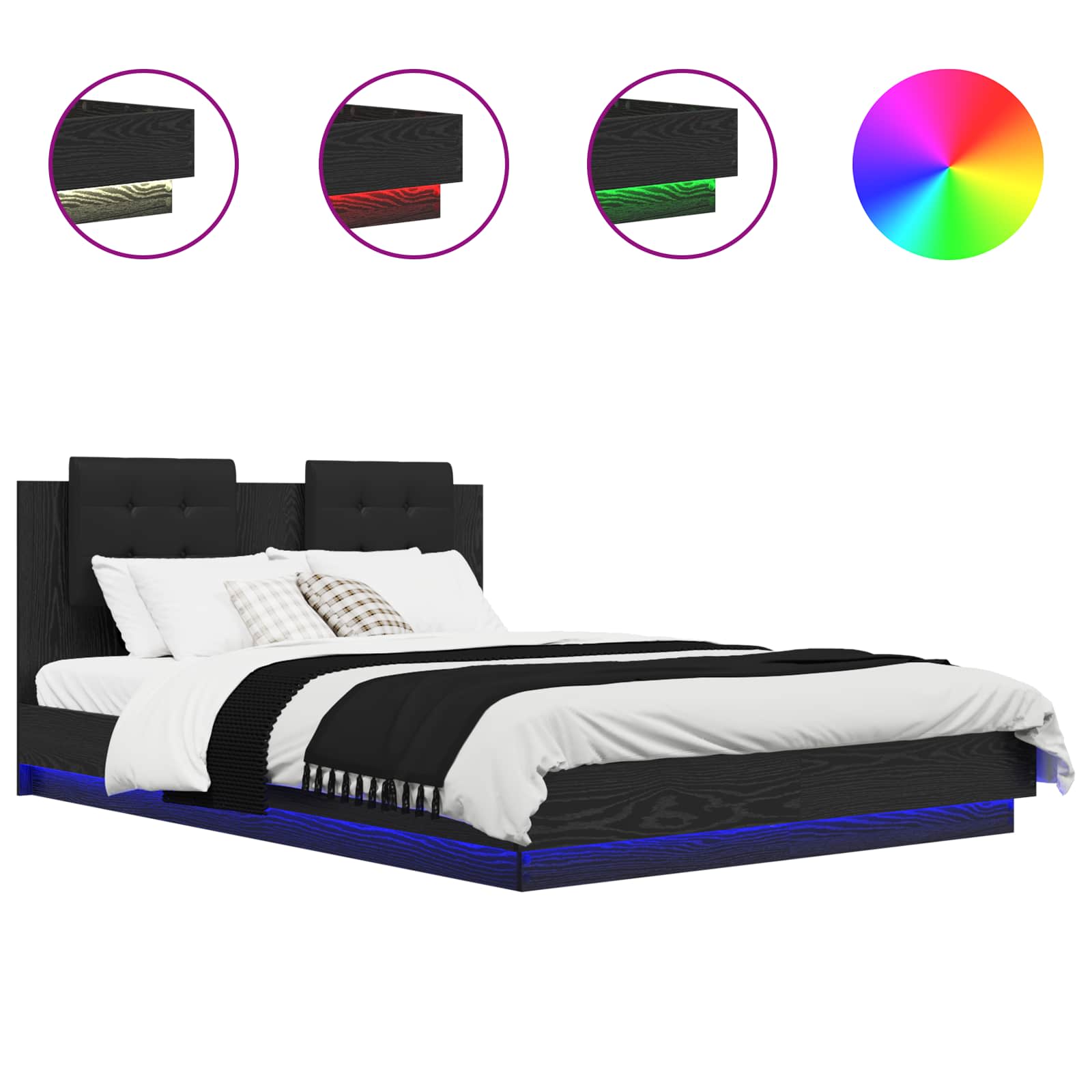 Bed Frame with Headboard Black Oak 150 x 200 cm Engineered Wood