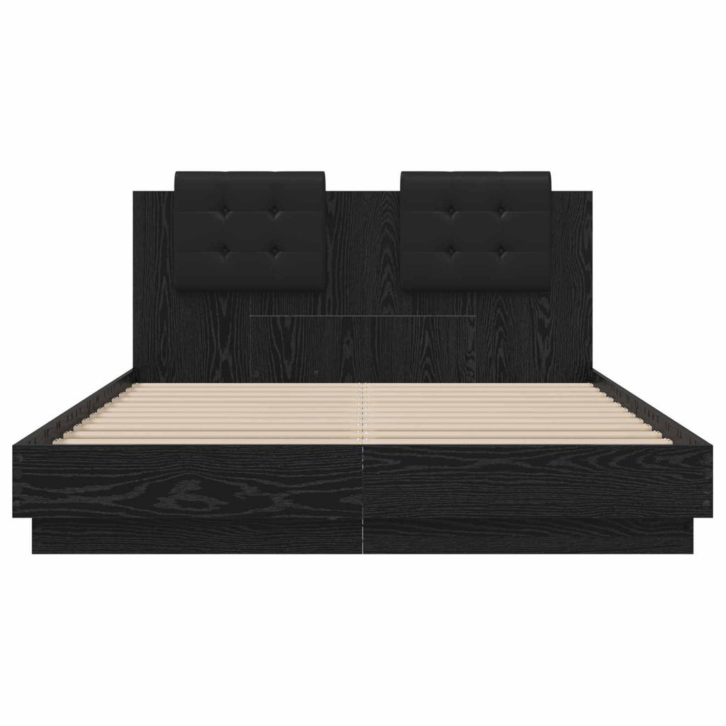 Bed Frame with Headboard Black Oak 150 x 200 cm Engineered Wood