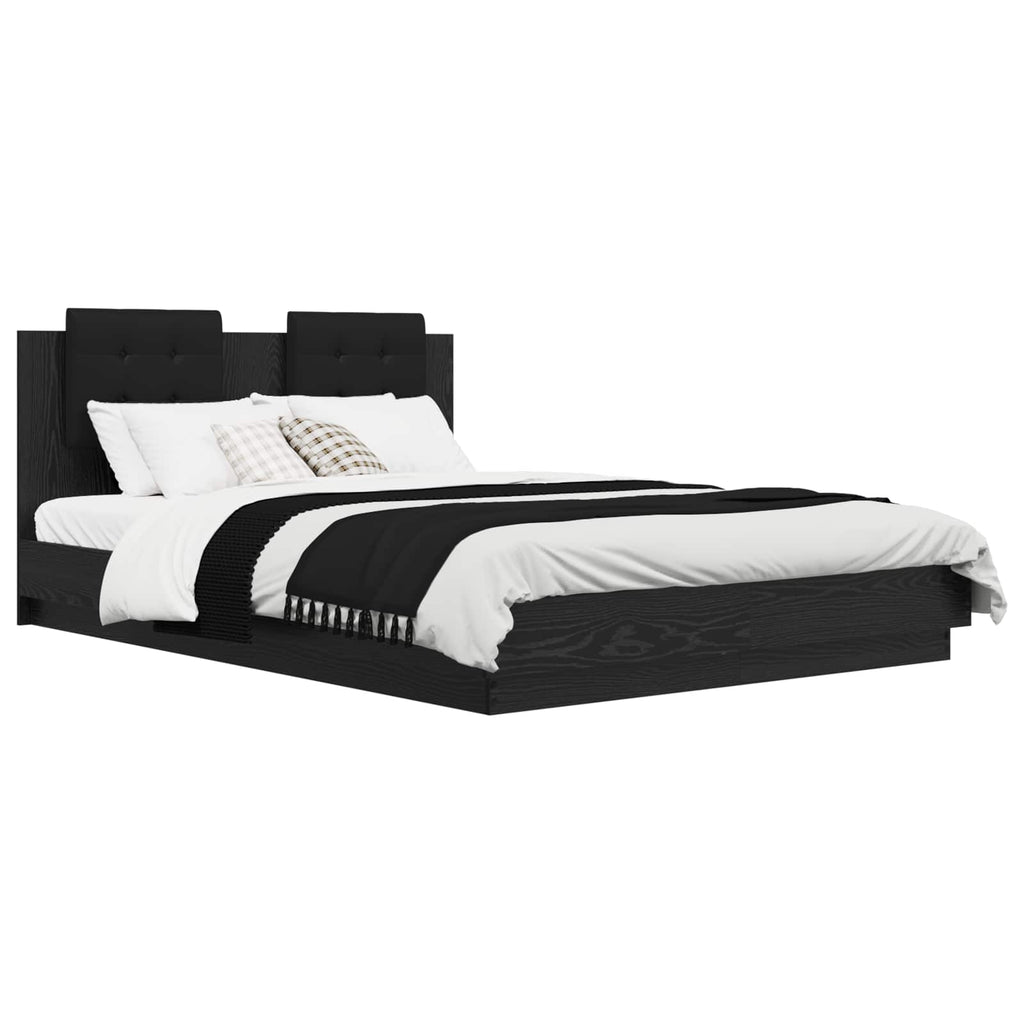 Bed Frame with Headboard Black Oak 150 x 200 cm Engineered Wood