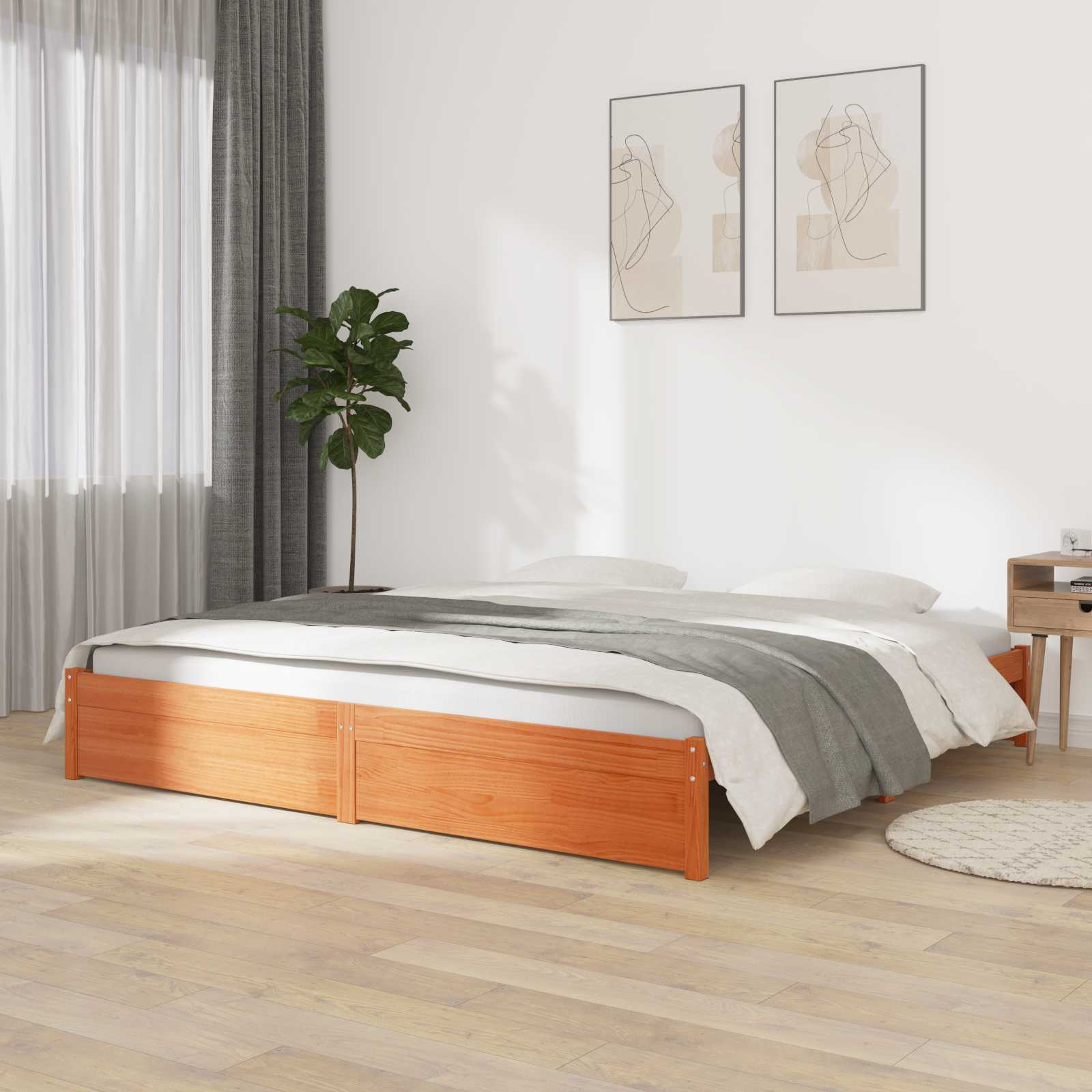 Bed Frame Wax Brown 140 x 200 cm Solid Pine Wood