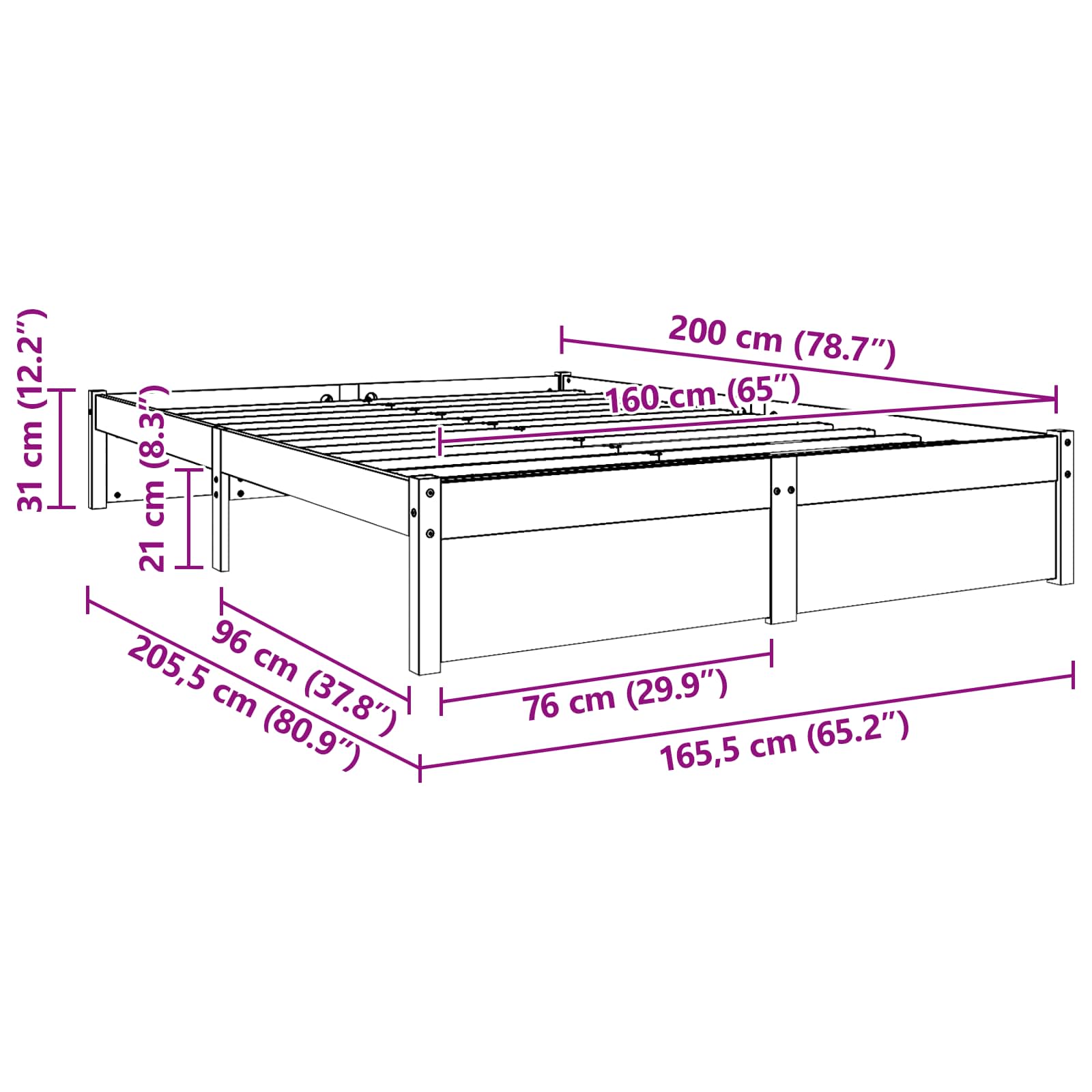 Bed Frame Wax Brown 160 x 200 cm Solid Pine Wood