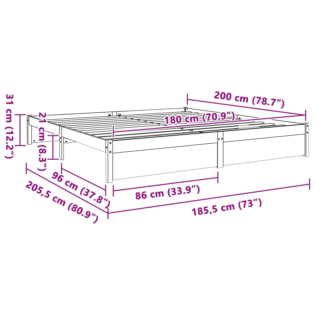 Bed Frame Wax Brown 180 x 200 cm Solid Pine Wood