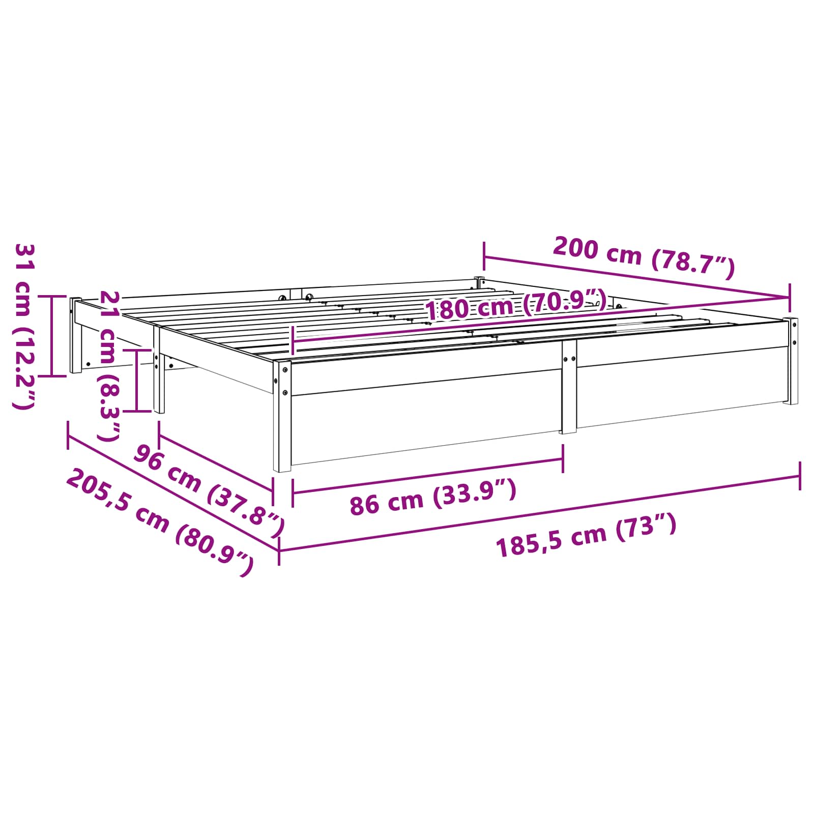 Bed Frame Wax Brown 180 x 200 cm Solid Pine Wood