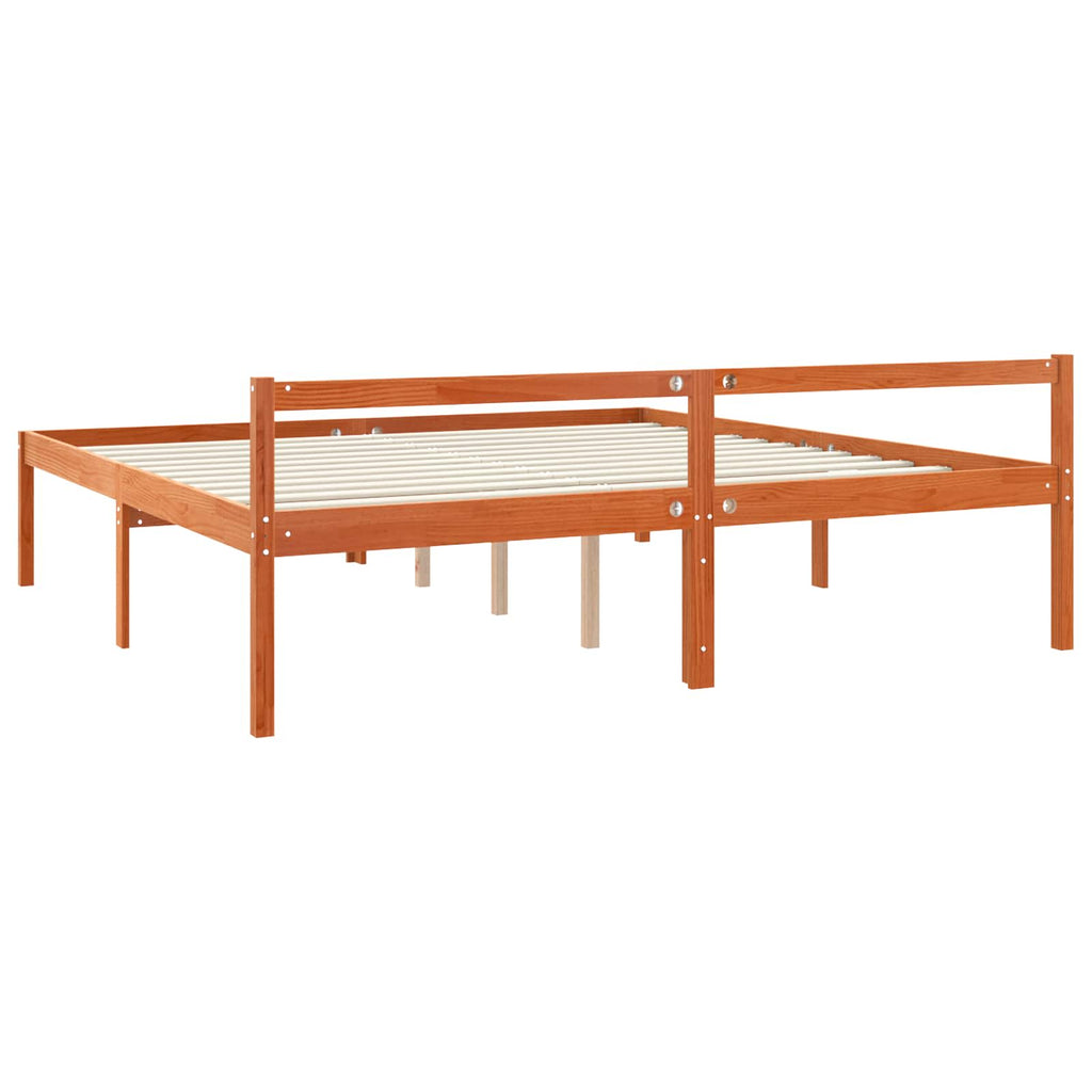 Bed Frame with Headboard Wax Brown 180 x 200 cm Solid Pine Wood