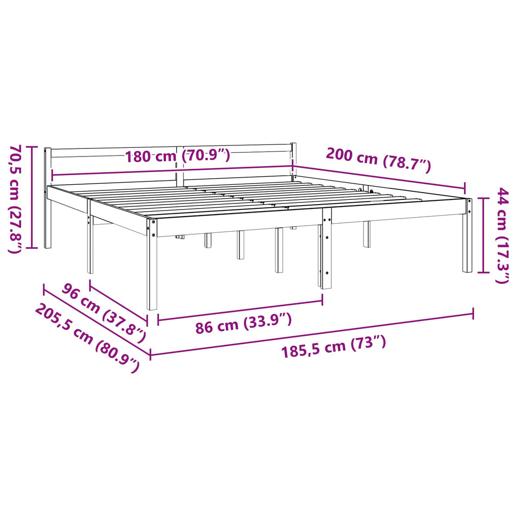 Bed Frame with Headboard Wax Brown 180 x 200 cm Solid Pine Wood