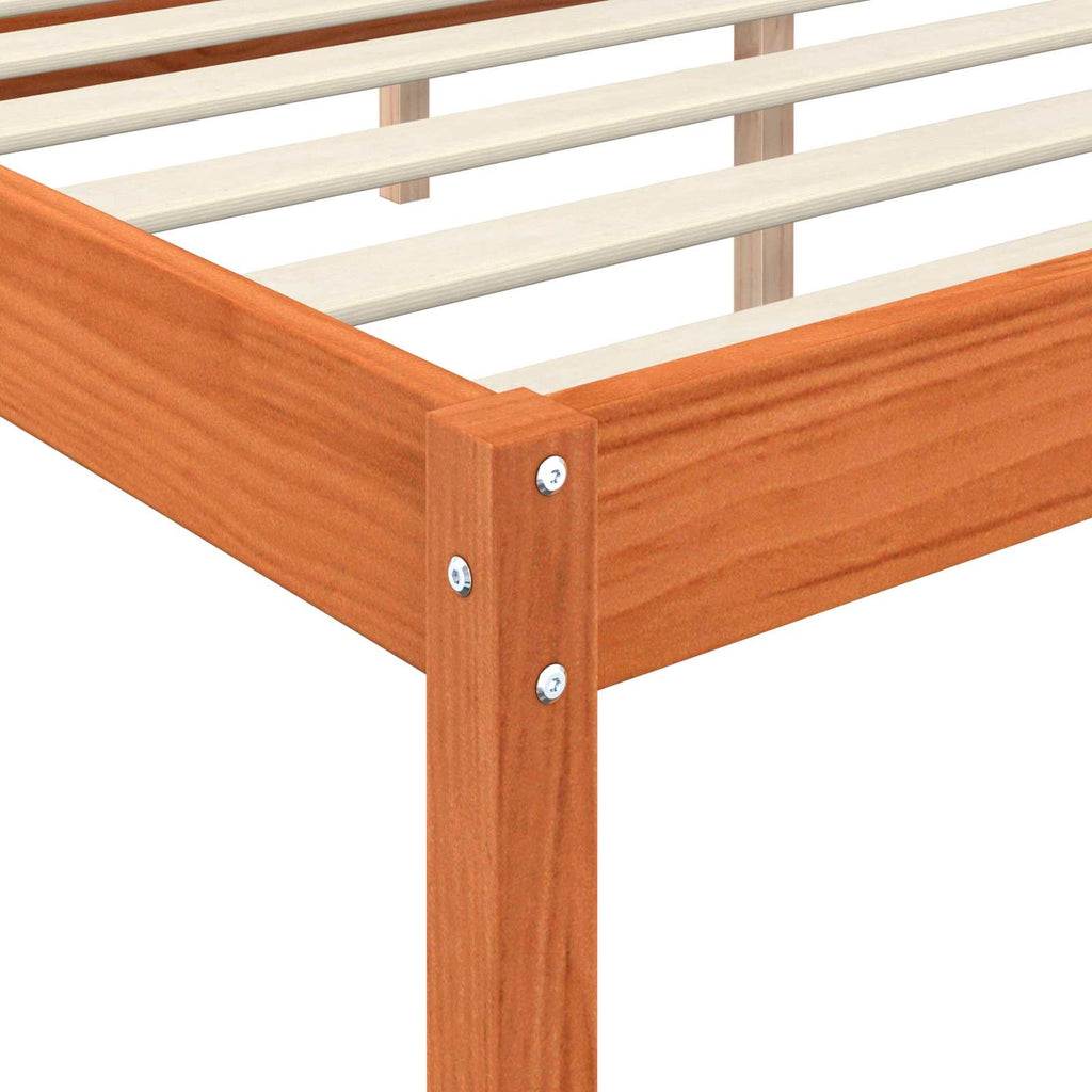 Bed Frame with Headboard Wax Brown 200 x 200 cm Solid Pine Wood