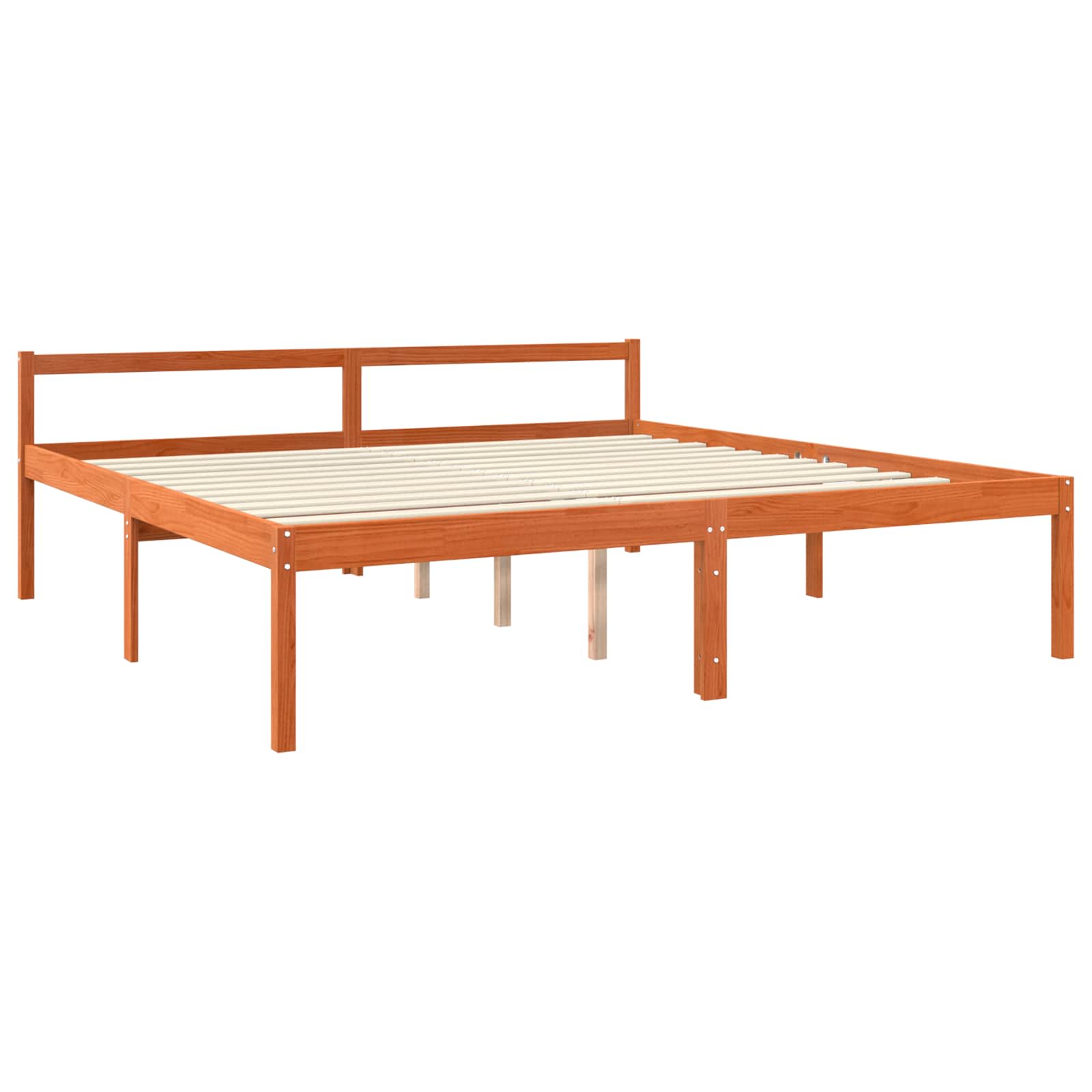 Bed Frame with Headboard Wax Brown 200 x 200 cm Solid Pine Wood
