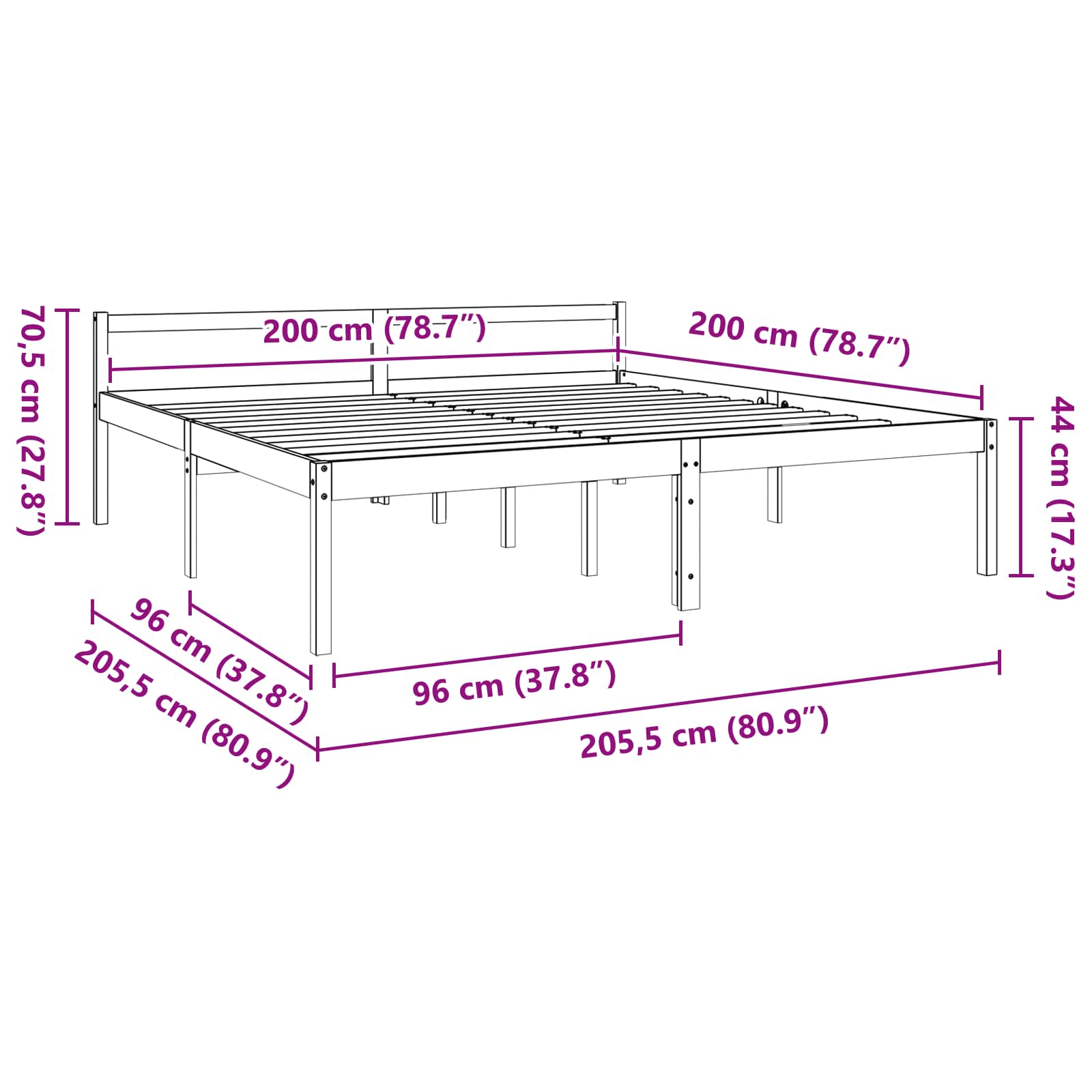 Bed Frame with Headboard Wax Brown 200 x 200 cm Solid Pine Wood