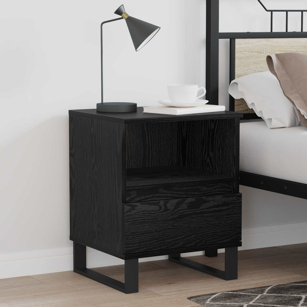 Bed Cabinet Black Oak 40 x 35 x 50 cm Engineered Wood