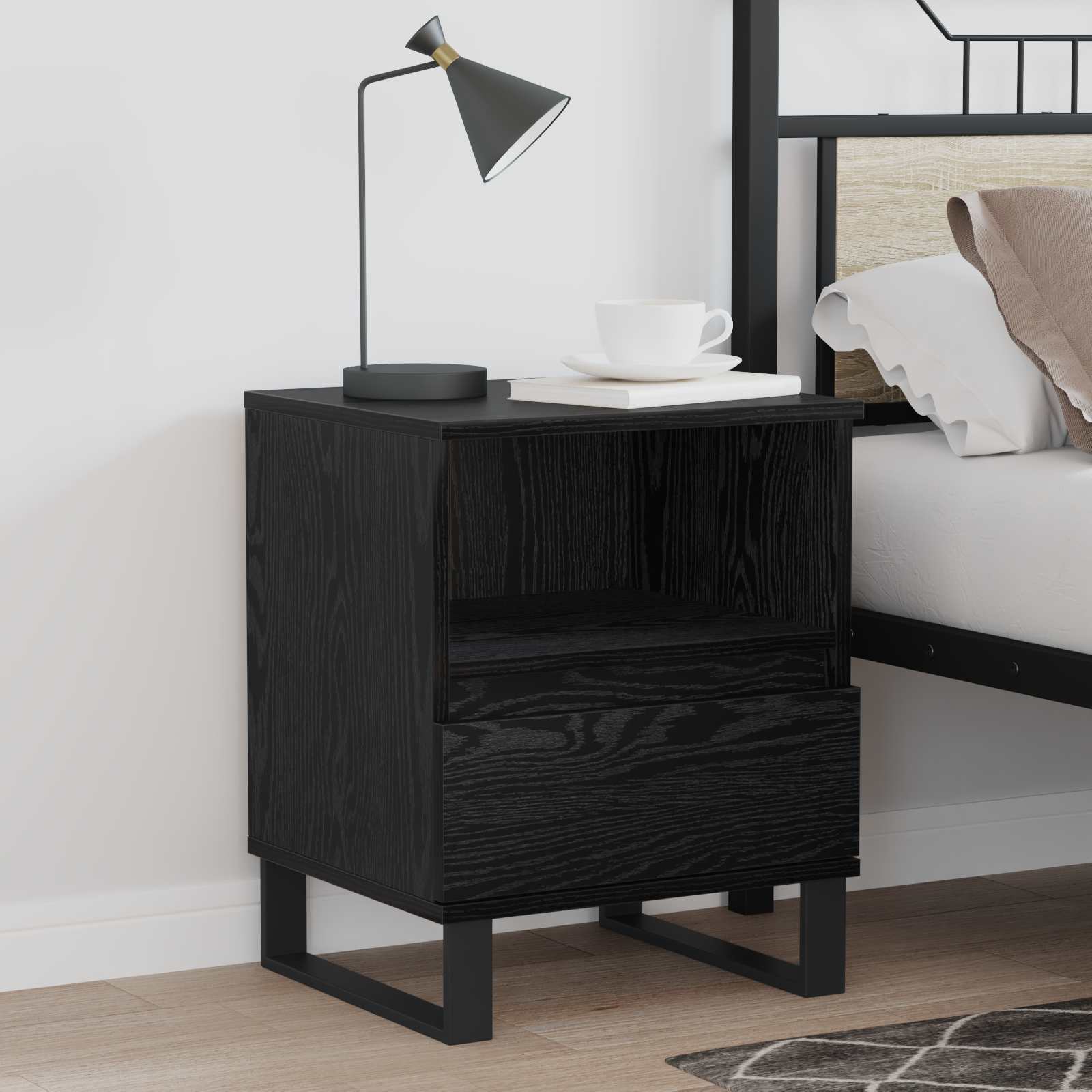 Bed Cabinet Black Oak 40 x 35 x 50 cm Engineered Wood