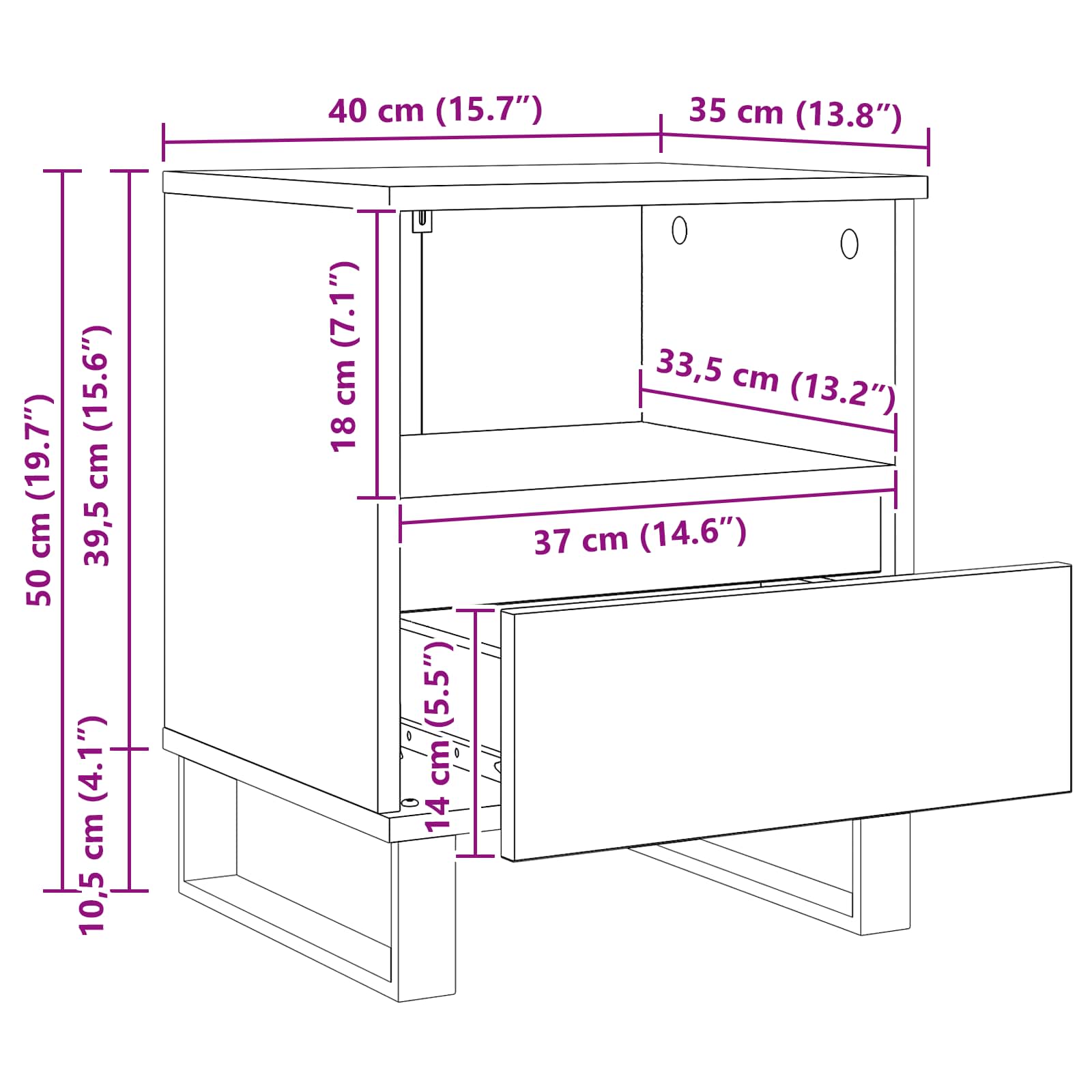 Bed Cabinet Black Oak 40 x 35 x 50 cm Engineered Wood