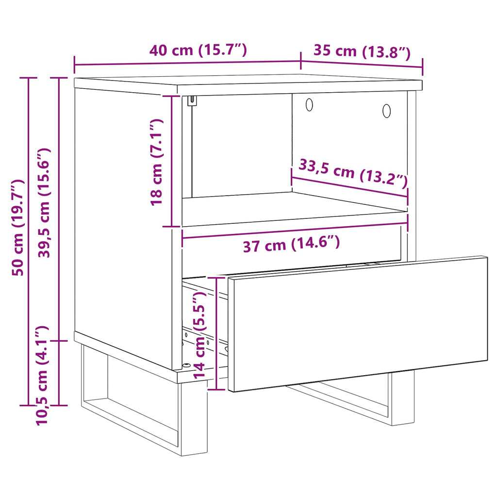 Bed Cabinet Black Oak 40 x 35 x 50 cm Engineered Wood