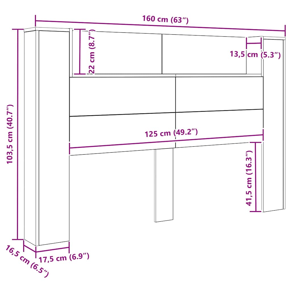 Headboard Black Oak 160 x 17 x 104.5 cm Engineered Wood