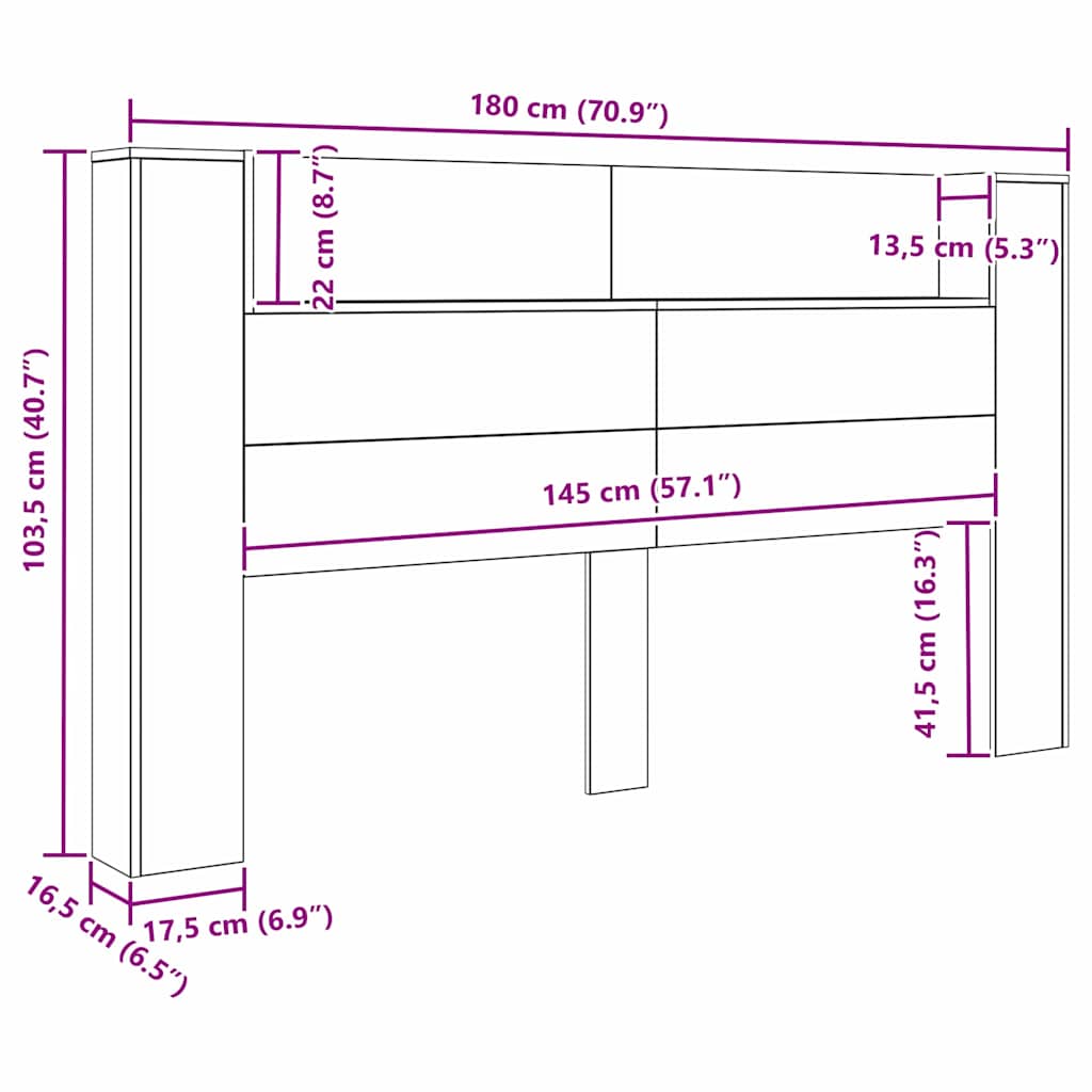 Headboard Black Oak 180 x 17 x 104.5 cm Engineered Wood