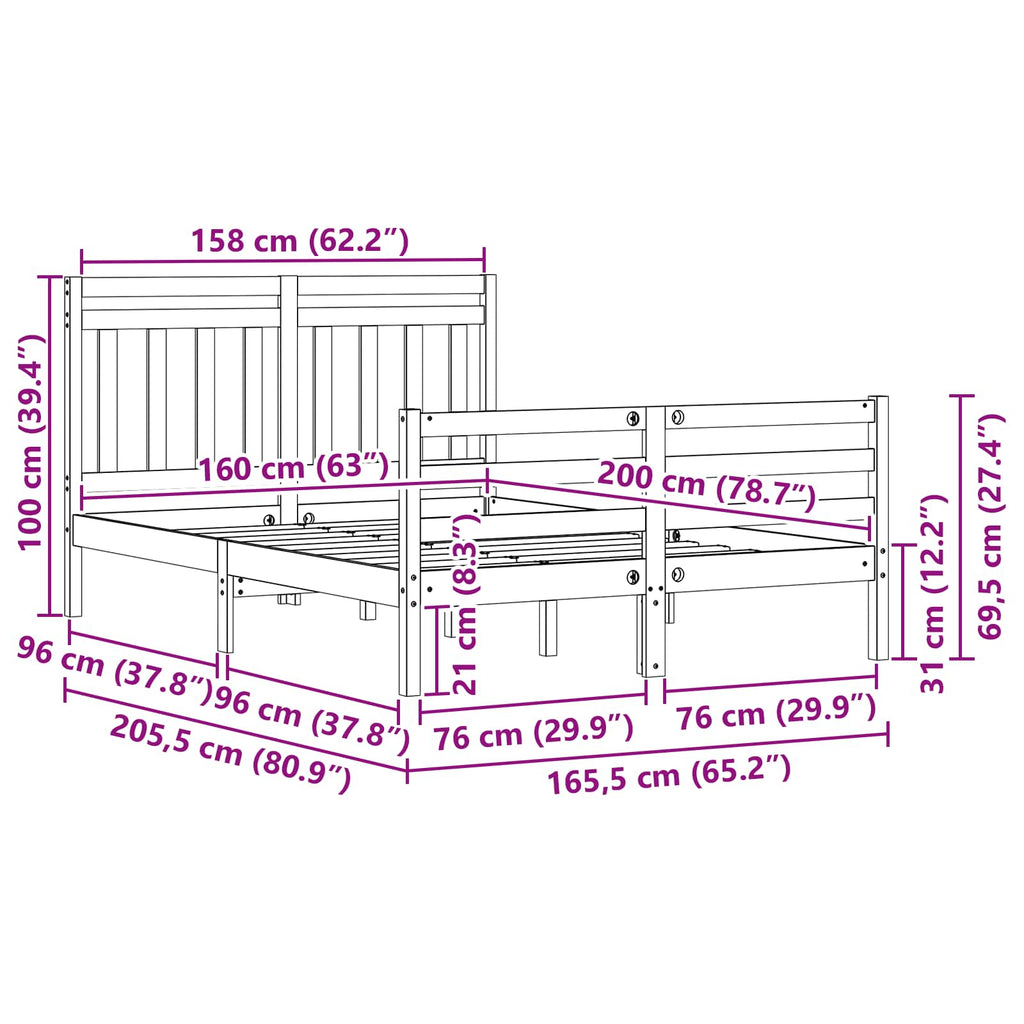 Bed Frame with Headboard Wax Brown 160 x 200 cm