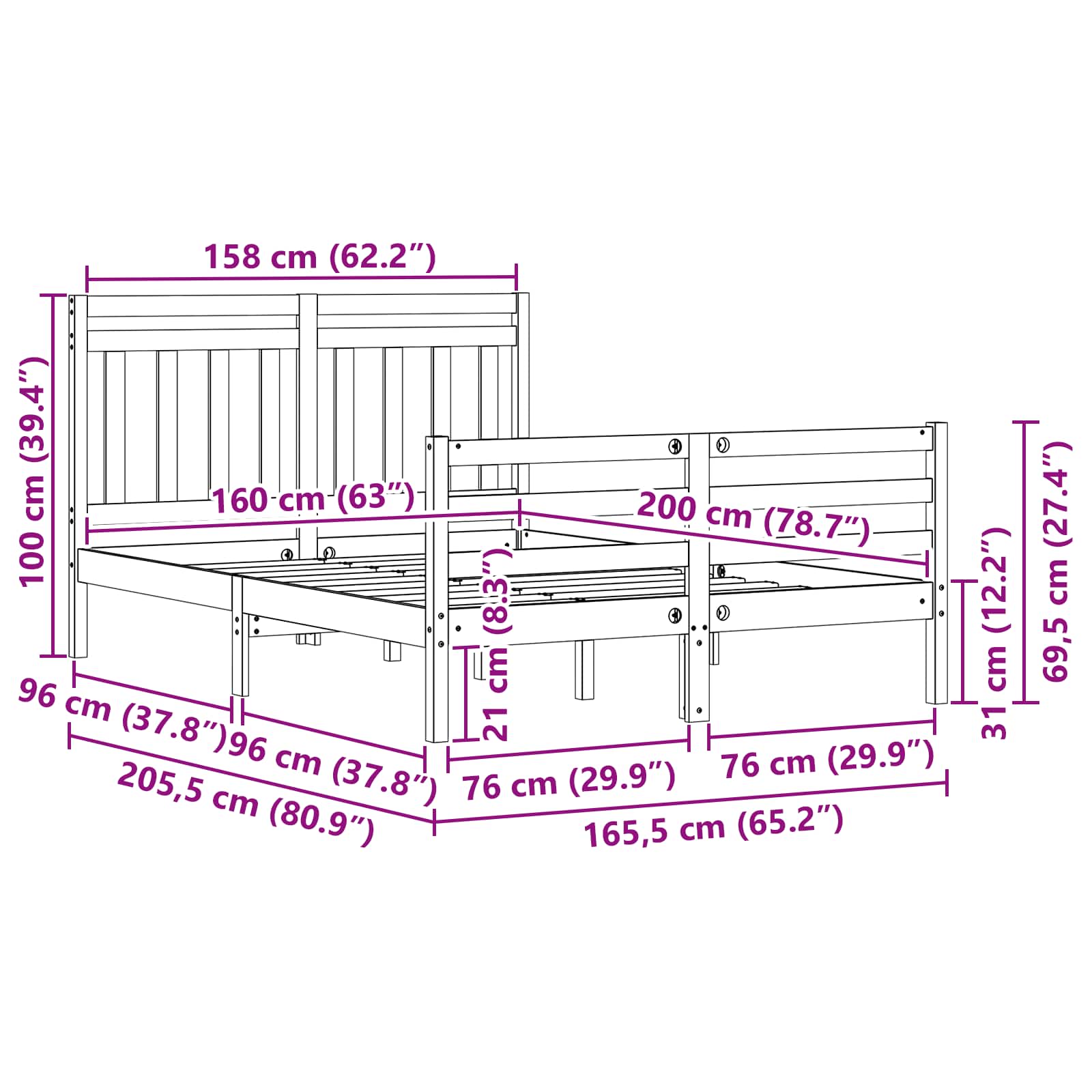 Bed Frame with Headboard Wax Brown 160 x 200 cm
