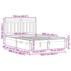 Bed Frame Wax Brown 205.5 x 165.5 x 100 cm Solid Pine Wood
