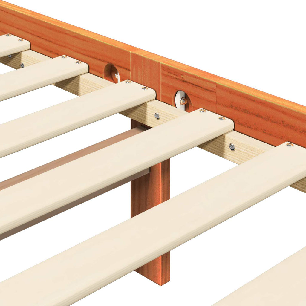 Bed Frame Wax Brown 205.5 x 145.5 x 100 cm Solid Pine Wood