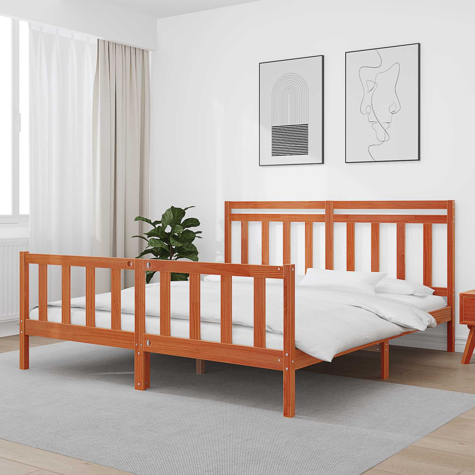 Bed Frame with Headboard 2 pcs Wax Brown 205.5 x 185.5 x 100 cm