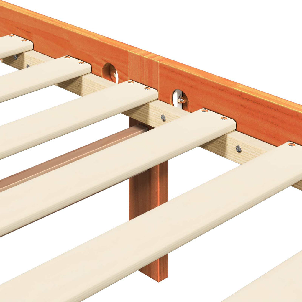 Bed Frame Wax Brown 205.5 x 165.5 x 100 cm Solid Pine Wood
