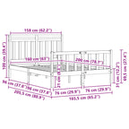 Bed Frame Wax Brown 205.5 x 165.5 x 100 cm Solid Pine Wood
