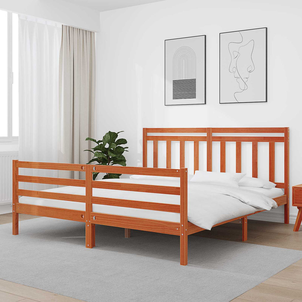 Bed Frame with Headboard Wax Brown 180 x 200 cm