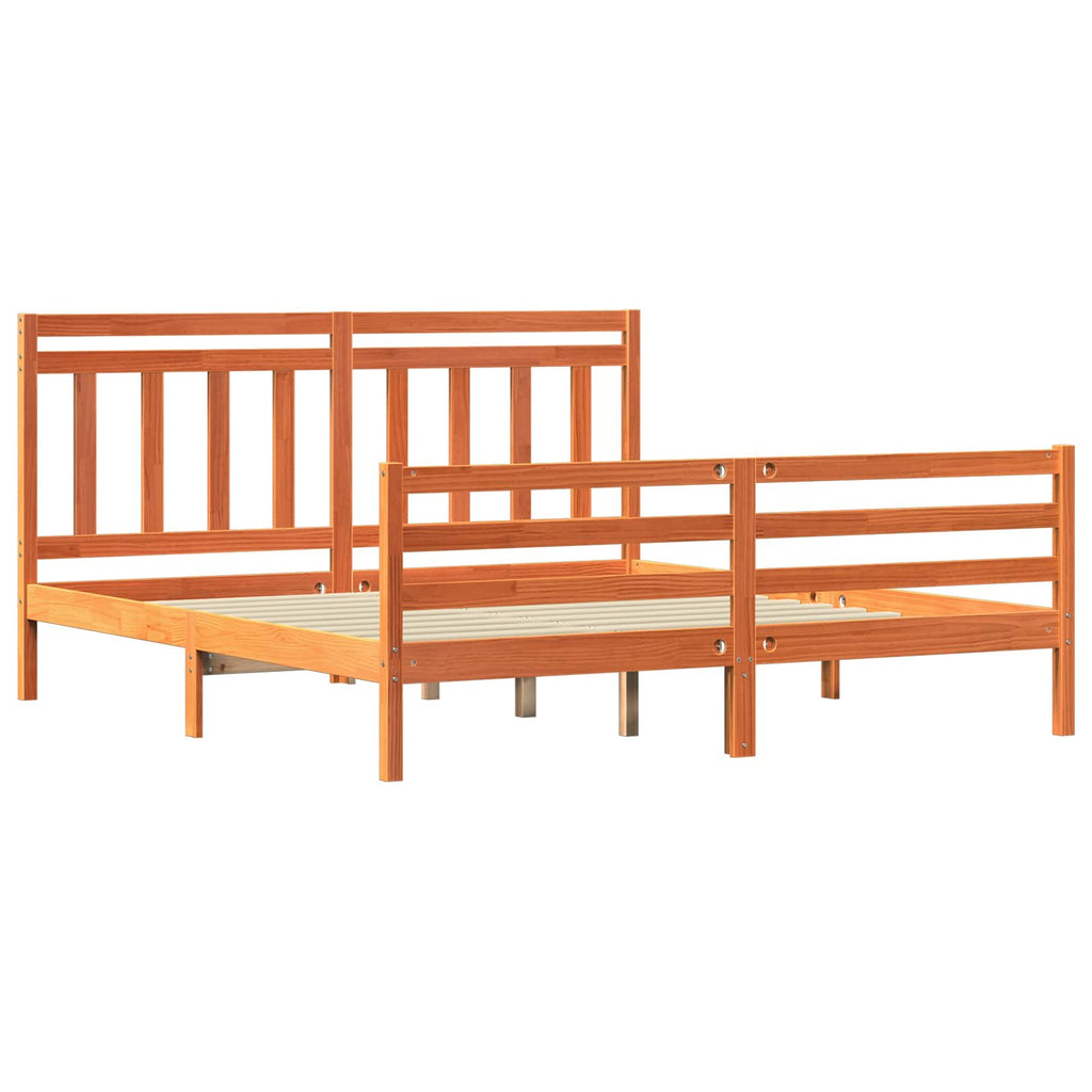 Bed Frame with Headboard Wax Brown 180 x 200 cm