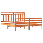 Bed Frame with Headboard Wax Brown 180 x 200 cm