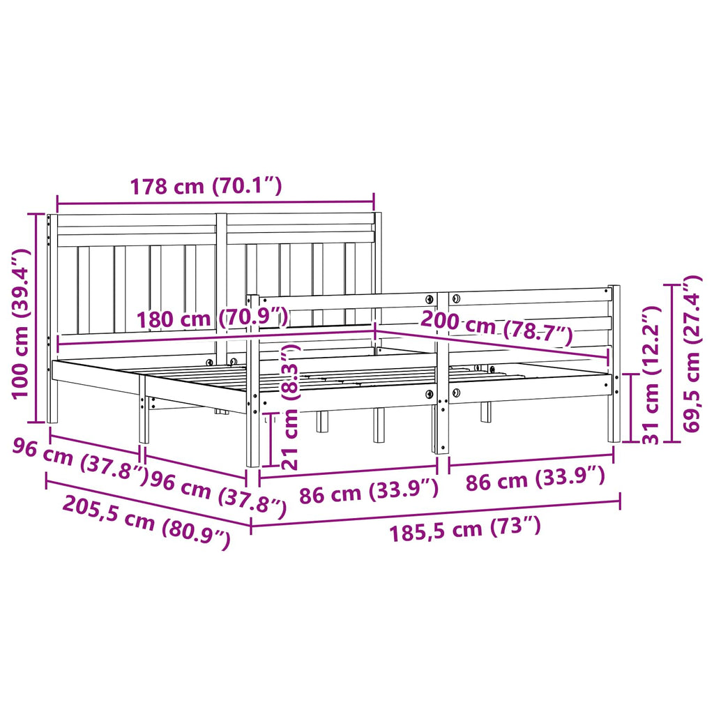 Bed Frame with Headboard Wax Brown 180 x 200 cm