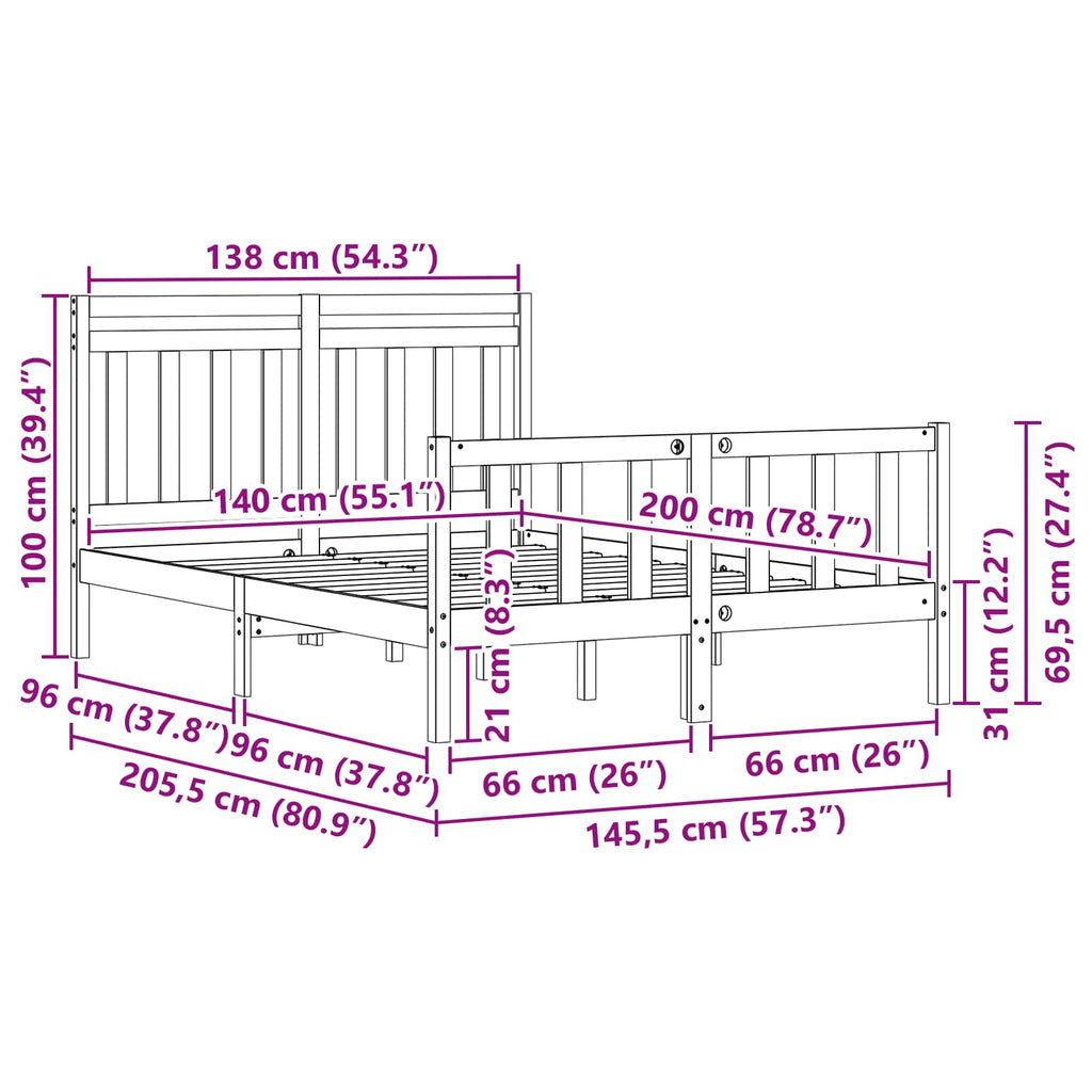 Bed Frame with Headboard 2 pcs Wax Brown 205.5 x 145.5 x 100 cm