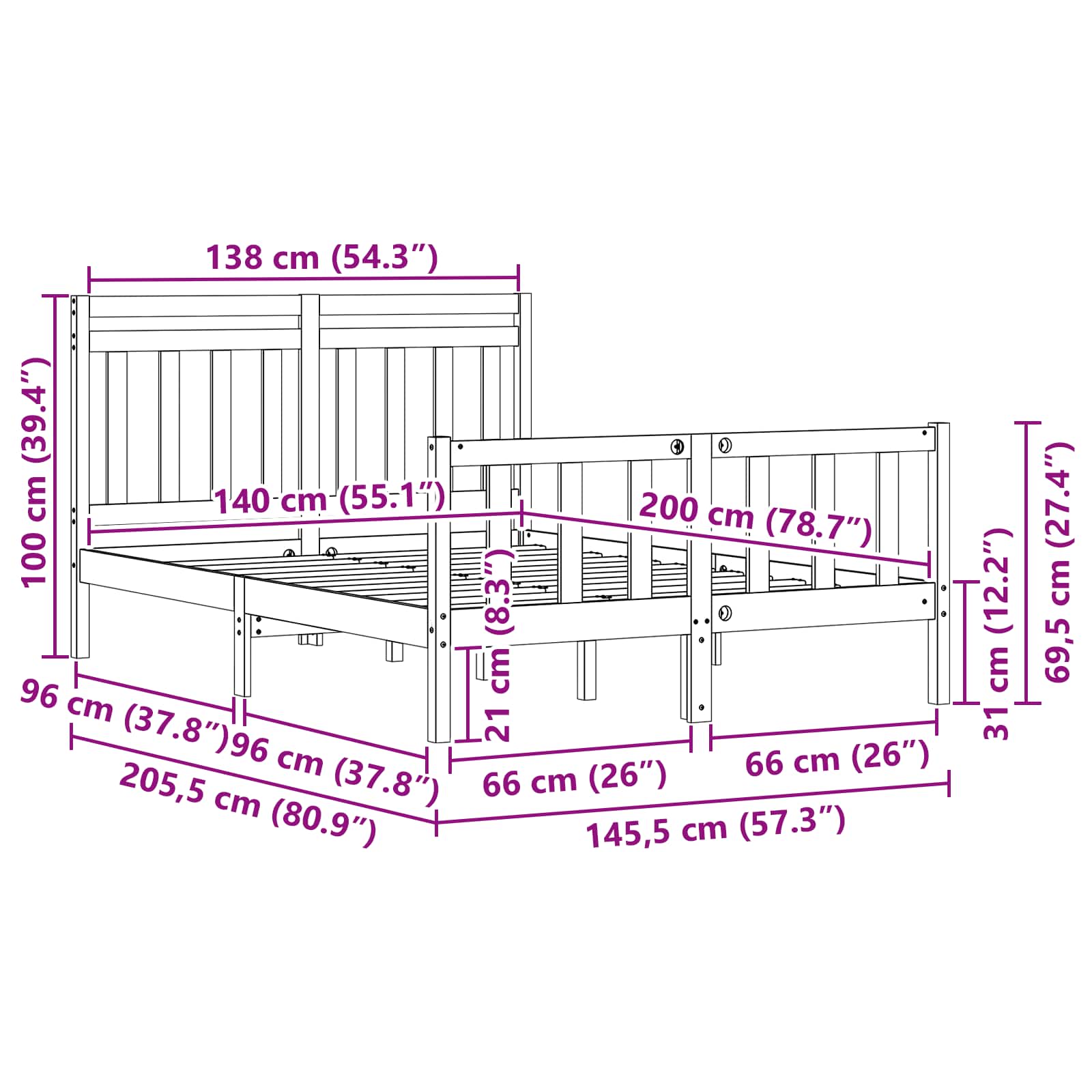 Bed Frame with Headboard 2 pcs Wax Brown 205.5 x 145.5 x 100 cm