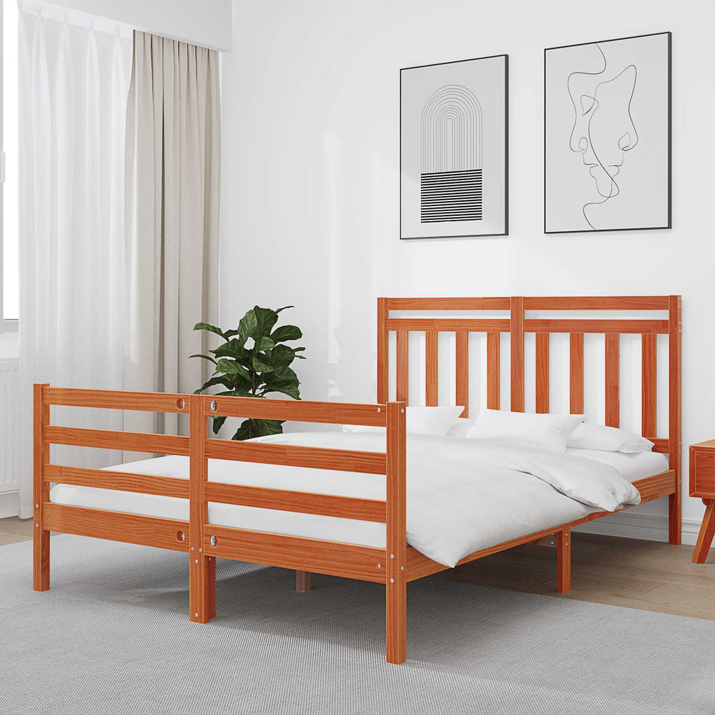 Bed Frame with Headboard Wax Brown 150 x 200 cm