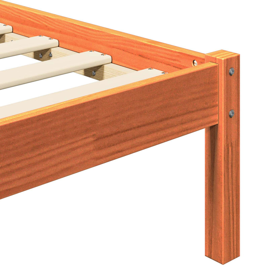 Bed Frame Wax Brown 205.5 x 185.5 x 100 cm Solid Pine Wood