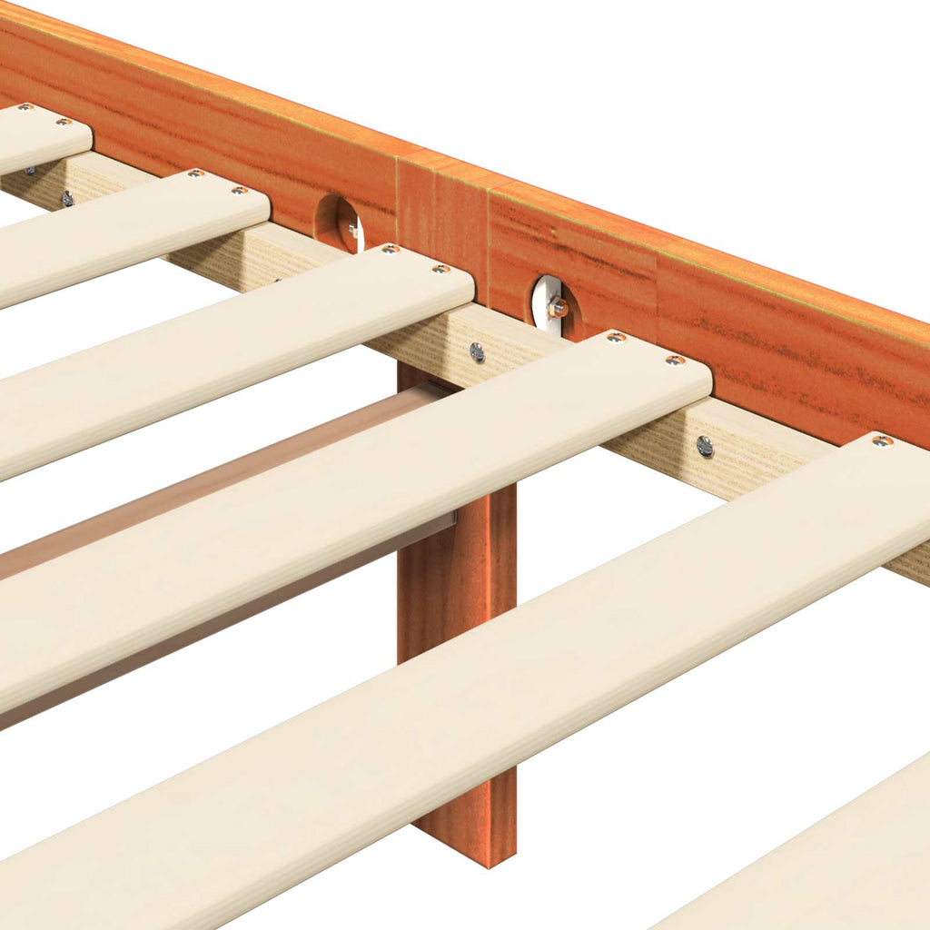 Bed Frame Wax Brown 205.5 x 185.5 x 100 cm Solid Pine Wood