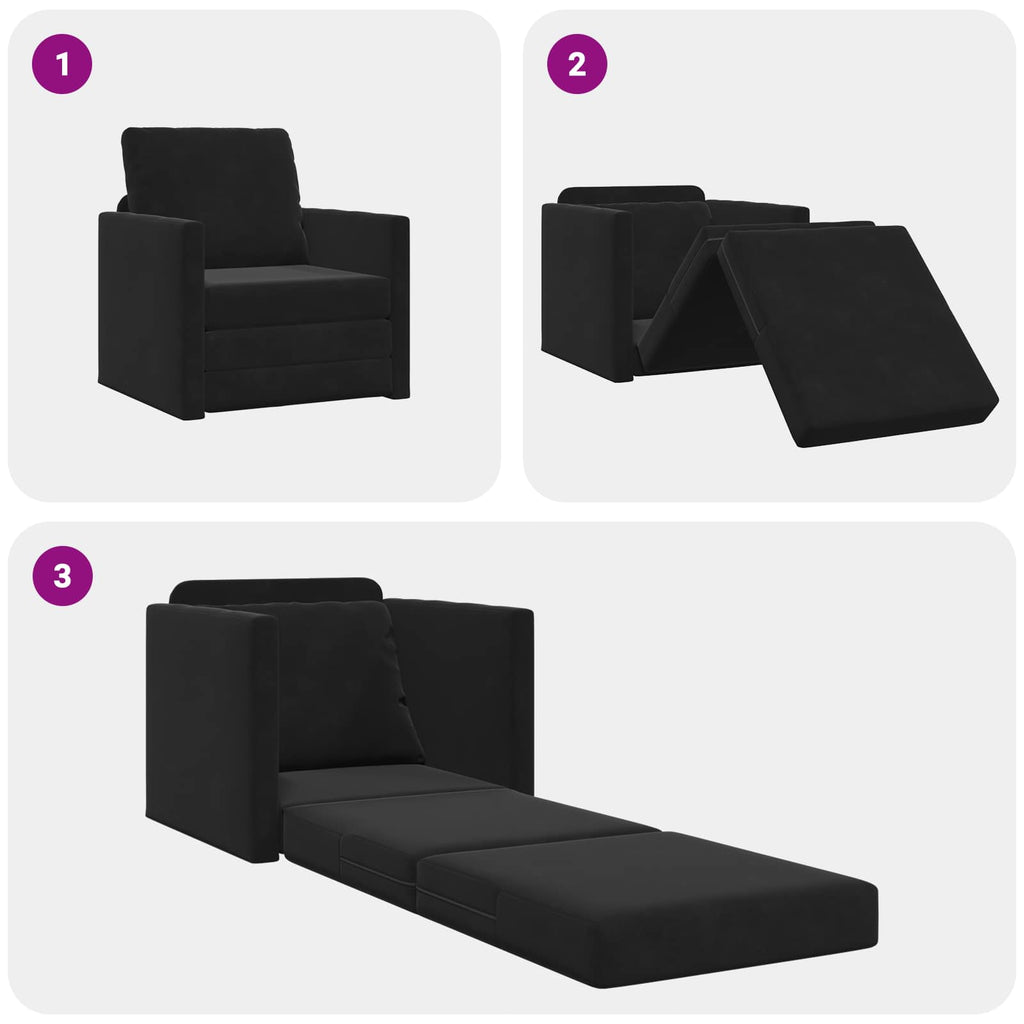 Folding Sofa Bed Black 74 x 77 x 81 cm Velvet
