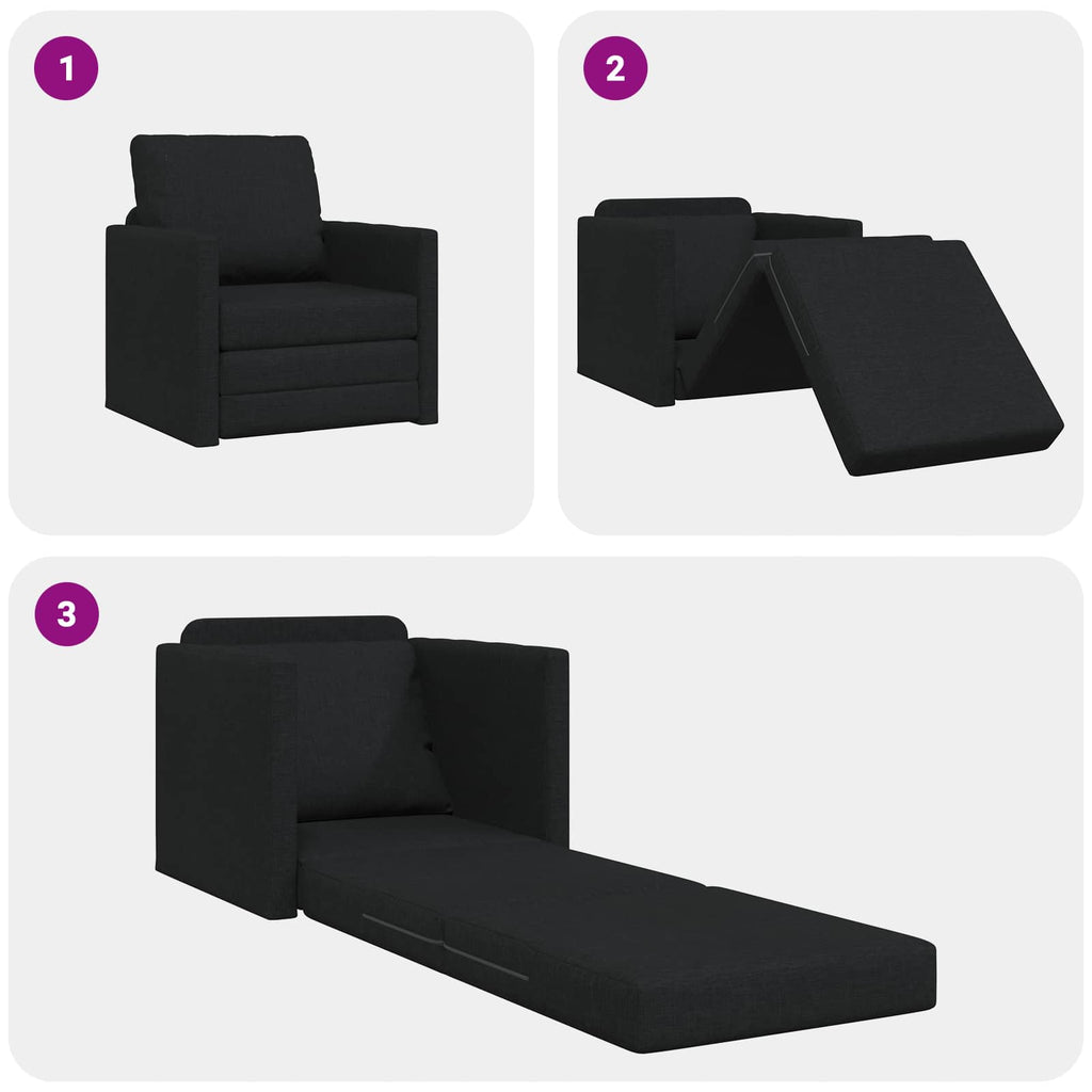 Folding Sofa Bed Black 74 x 77 x 81 cm Fabric