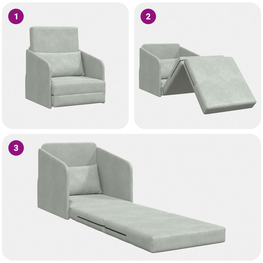 Folding Sofa Bed Light Grey 65 x 80 x 83 cm Velvet