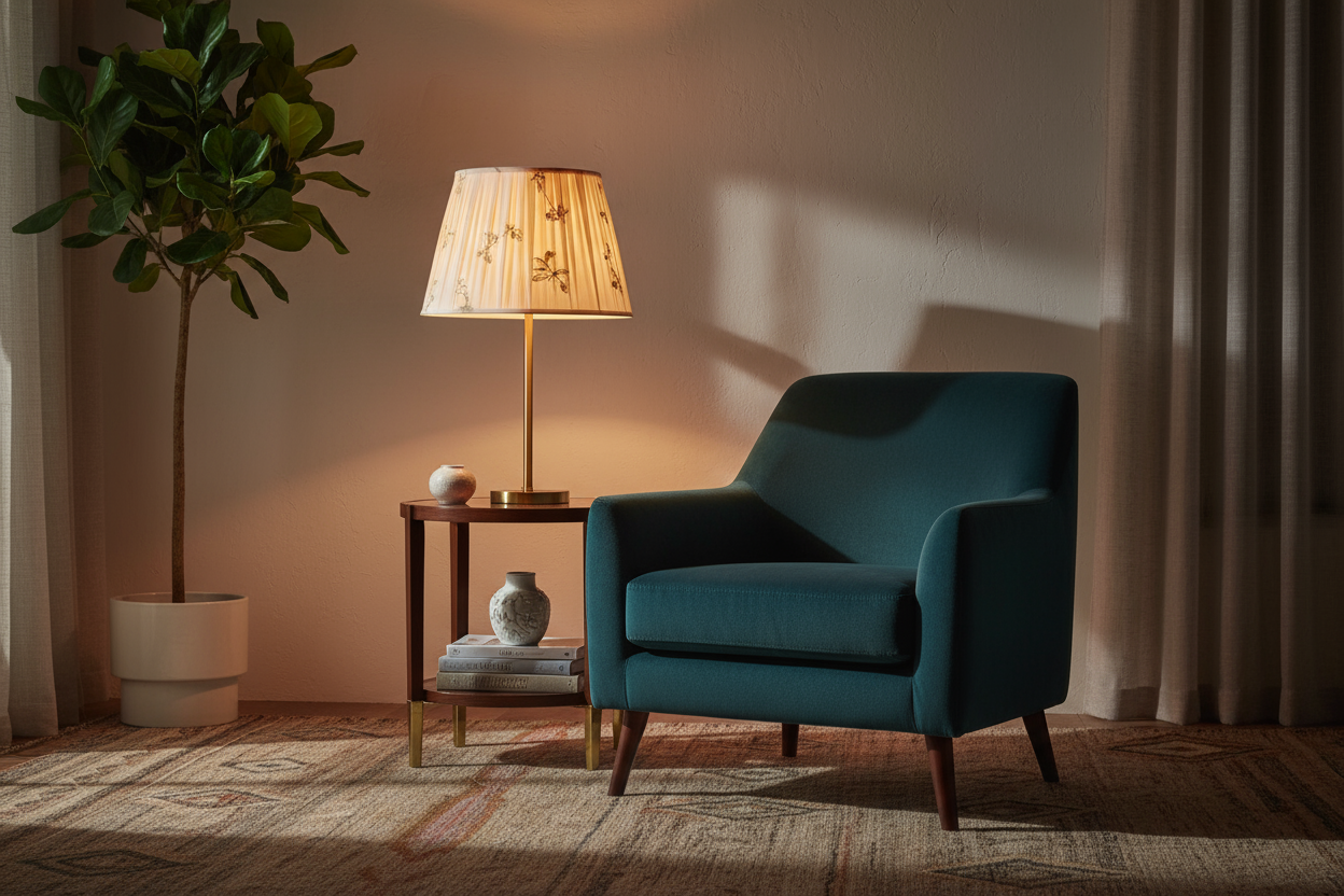 PHOTO OF A WELL CURATED LAMPSHADE WITH AMBIENT LIGHTNING 